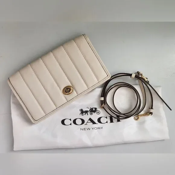 COACH Hayden Foldover QuiltedCrossbody Clutch Bag in Chalk/Cream